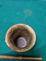 -	Vijzel met stamper zwaar messing antiek frans, Verzamelen, Ophalen of Verzenden