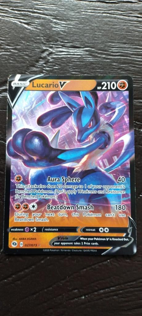 Lucario V Pokémon Kaart 027/073, Ophalen of Verzenden, Zo goed als nieuw, Losse kaart, Foil