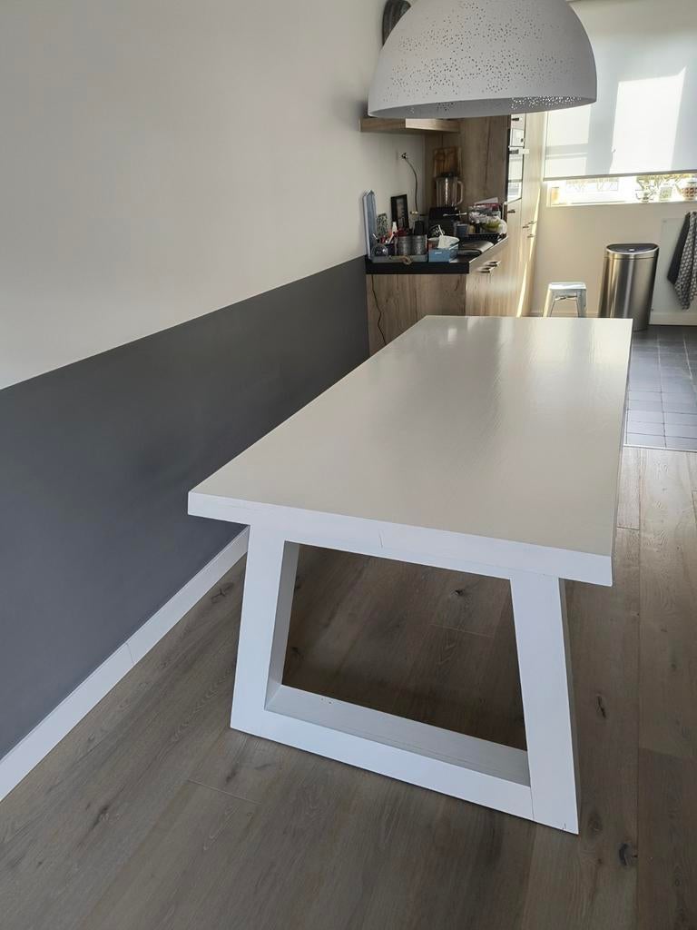Houten eettafel massief eiken wit gelakt, 200x95, Huis en Inrichting, Tafels | Eettafels, Ophalen, Gebruikt, Eikenhout, 200 cm of meer