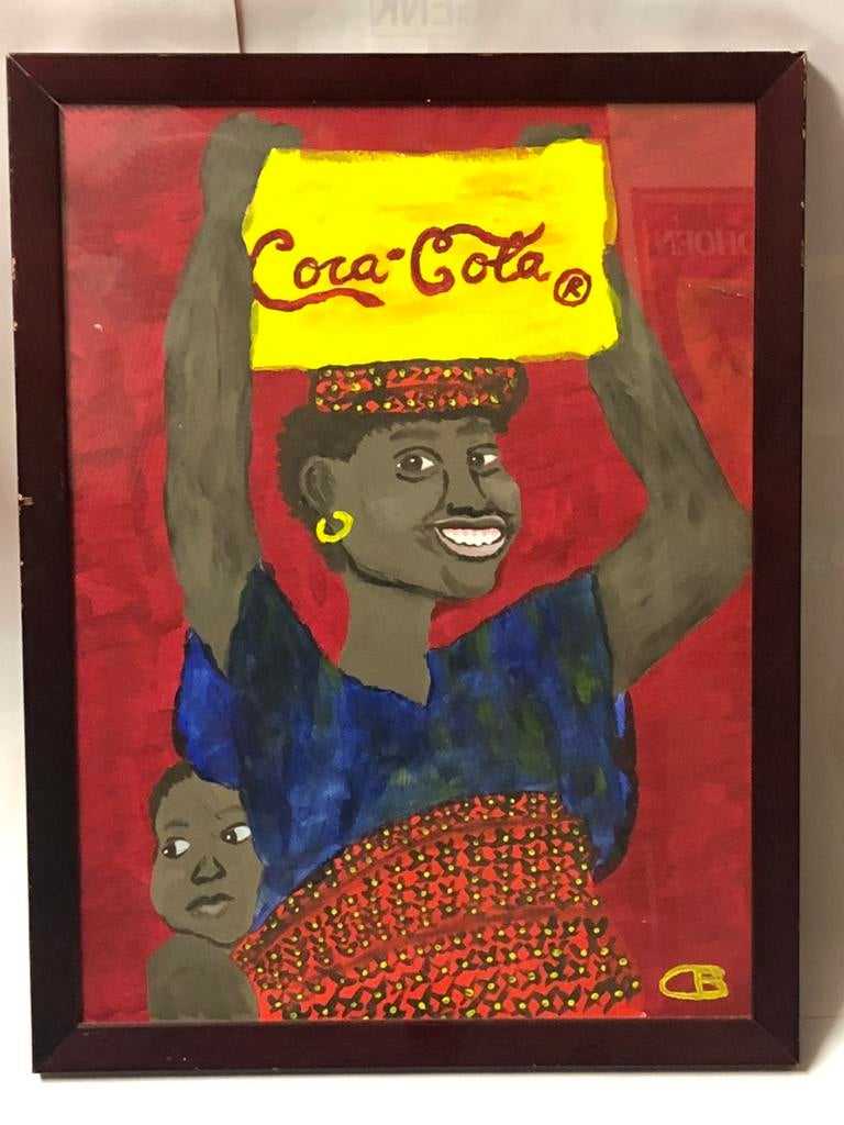 Schilderij met Coca Cola reklame; Afrika, Antiek en Kunst, Ophalen of Verzenden