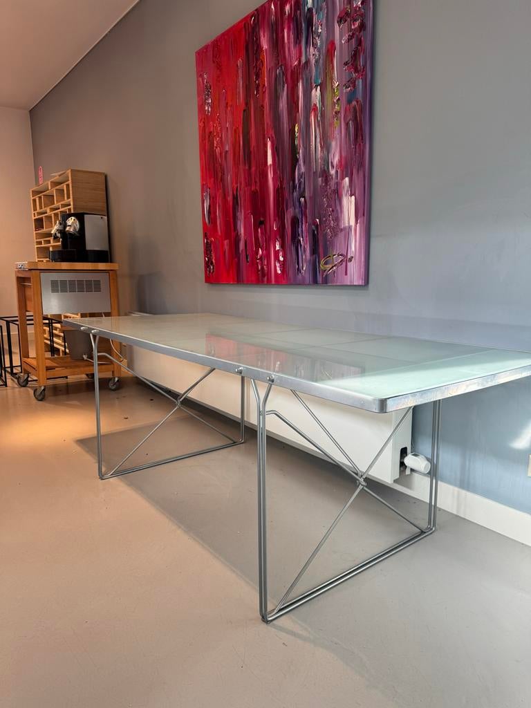 IKEA Klassieker Glazen Tafel Stalen Frame Niels Gammelgaard, Ophalen, Gebruikt, Ikea, 50 tot 100 cm
