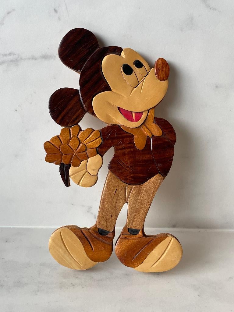 Handgemaakt - houten Mickey Mouse wanddecoratie , Ophalen of Verzenden, Mickey Mouse, Zo goed als nieuw, Beeldje of Figuurtje