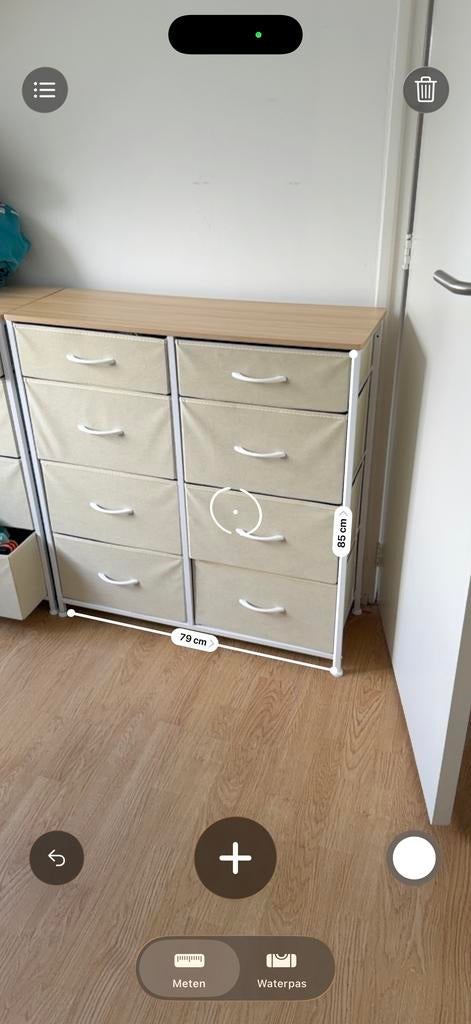 Ladekast met 8 stoffen lades en houten blad, Ophalen, 5 laden of meer, Zo goed als nieuw, Metaal