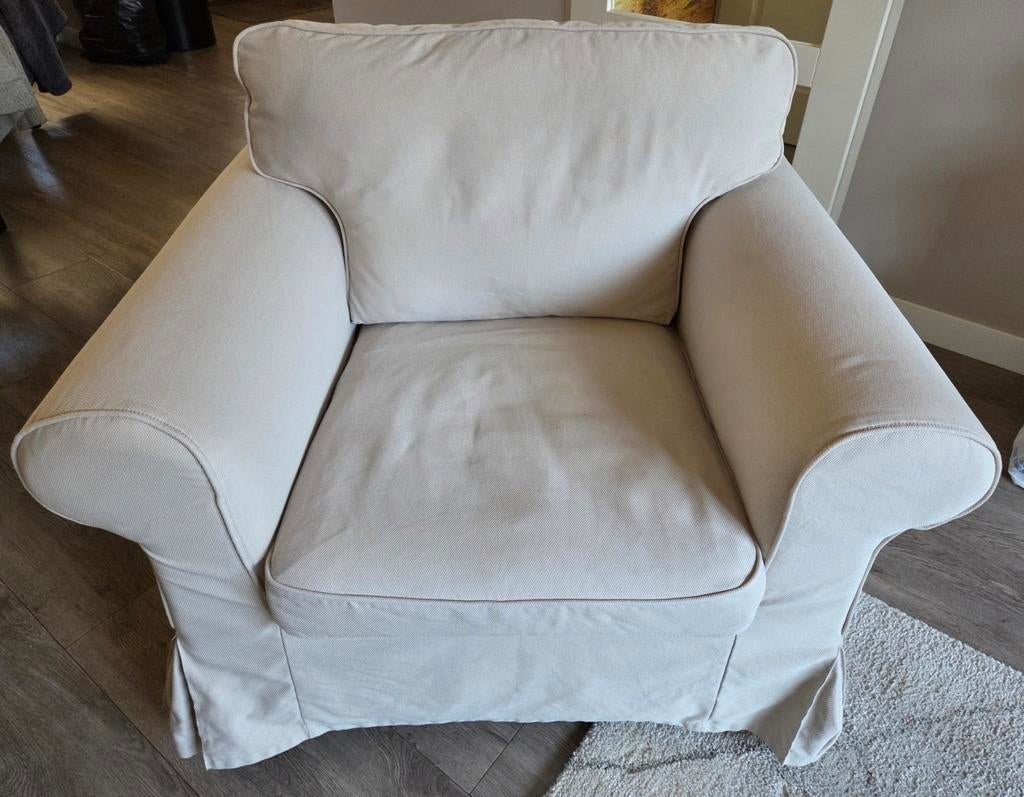 Ektorp fauteuil lichtbeige - wasbare hoes, Ophalen, Gebruikt, 75 tot 100 cm, Stof