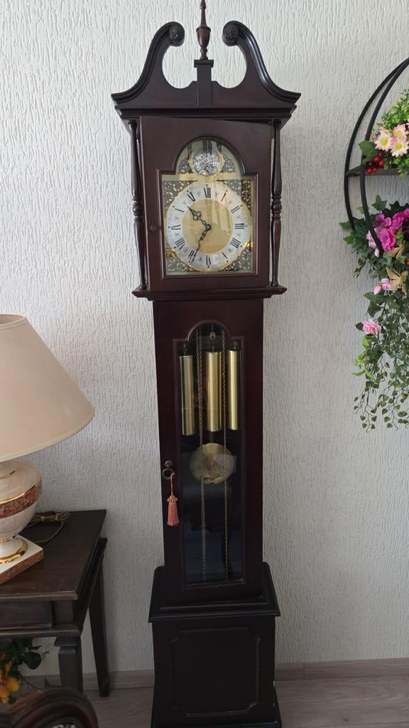 Antieke staande klok met slinger en gewichten, Antiek en Kunst, Ophalen of Verzenden