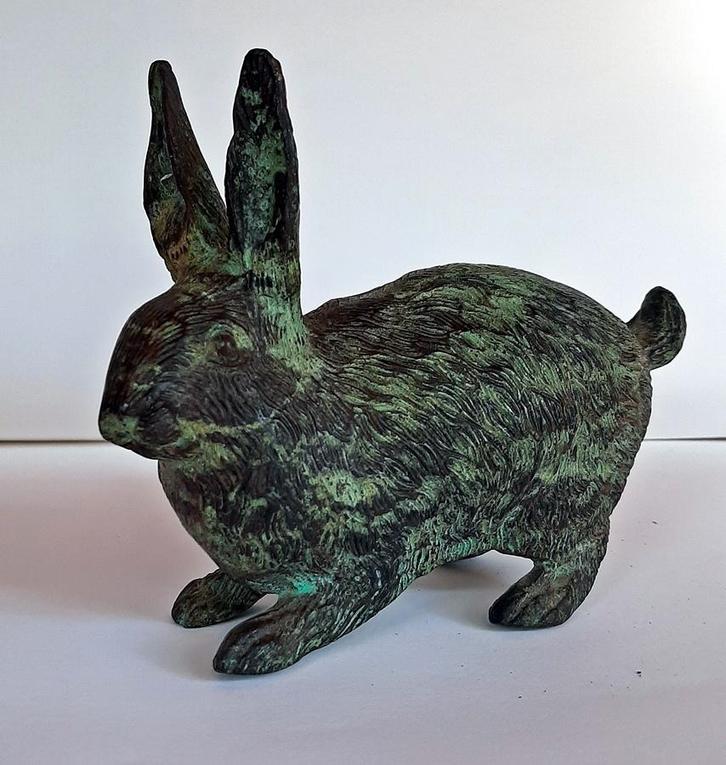 Bronzen beeld Konijn, Antiek en Kunst, Kunst | Beelden en Houtsnijwerken, Beeld, Brons, Zoogdier, Minder dan 20 cm, Europa, Verzenden