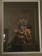 Uniek Schilderij: Dobermann met Gouden Pistool, 50 tot 75 cm, Ophalen of Verzenden, Zo goed als nieuw, Schilderij