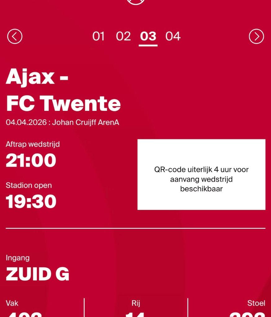 Ajax - Twente, Tickets en Kaartjes, Losse kaart, Eén persoon, April