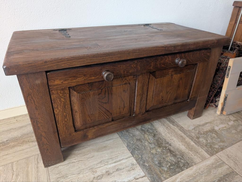 Eikenhouten dekenkist, Ophalen, Gebruikt, 100 tot 150 cm