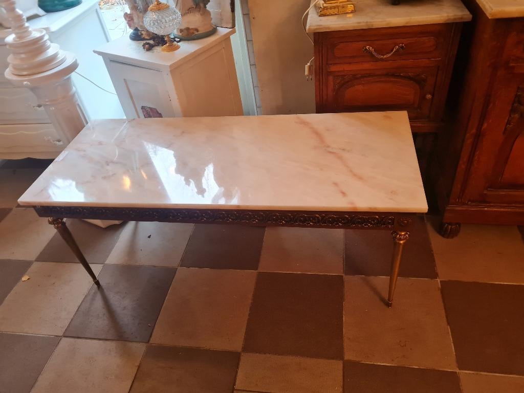 Vintage salontafel met onyxblad vuur vergulde poten