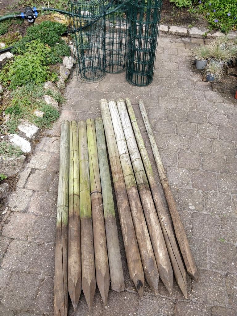 Houten palen en gaas voor tuin of moestuin, Ophalen, Gebruikt, 180 tot 250 cm, Palen