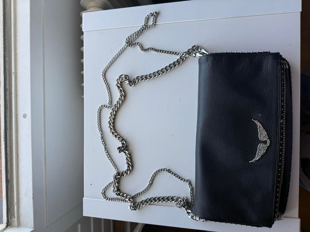 Zadig & Voltaire Tas Zwart Leer met Zilveren ketting, Sieraden, Tassen en Uiterlijk, Tassen | Damestassen, Verzenden, Zo goed als nieuw