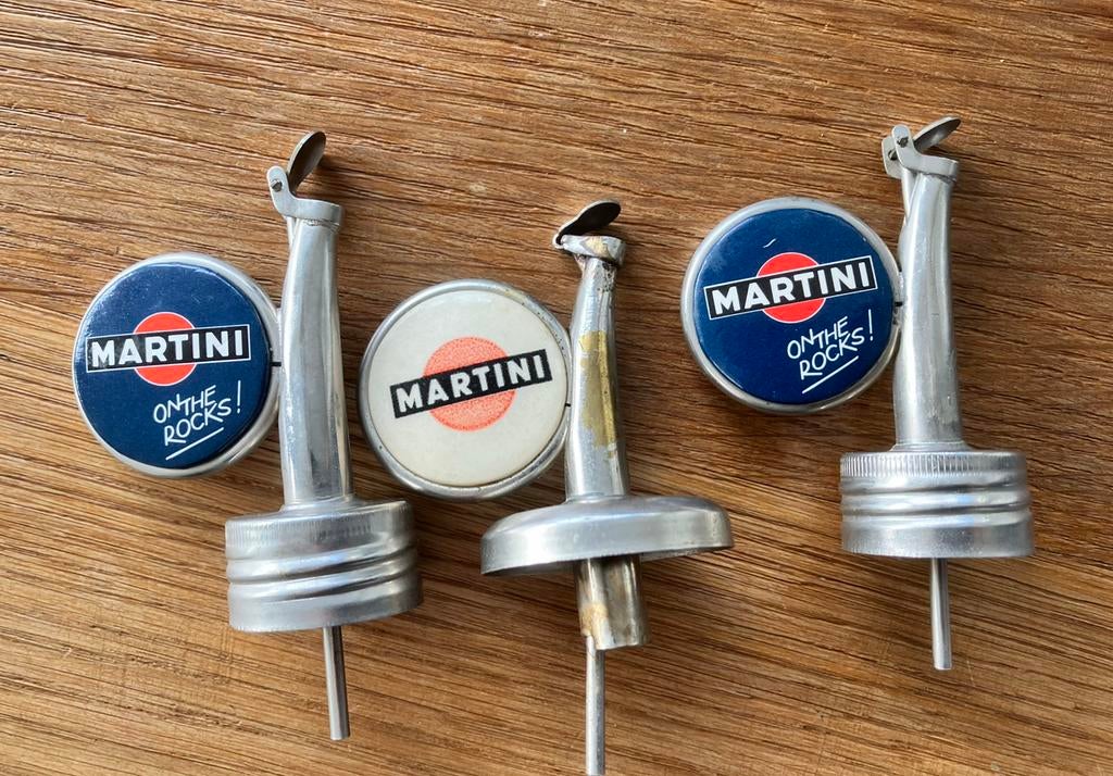 3 x vintage schenktuit martini reclame schenkdop drank fles, Ophalen of Verzenden, Zo goed als nieuw, Gebruiksvoorwerp