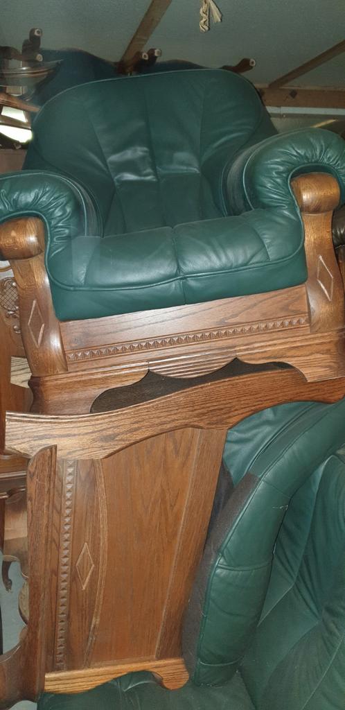 Eiken lederen kuip bankstel, Huis en Inrichting, Ophalen, Gebruikt, 75 tot 100 cm, Leer