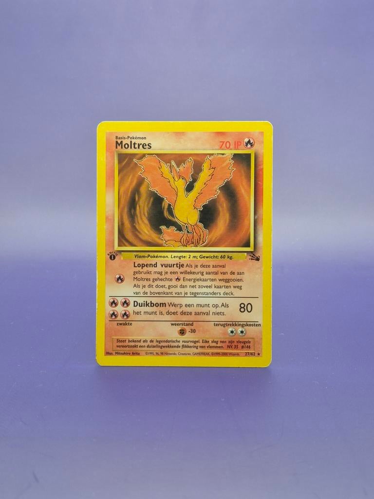 Moltres (NL) - 1st Edition Fossil 27/62, Hobby en Vrije tijd, Verzamelkaartspellen | Pokémon, Ophalen of Verzenden, Gebruikt, Losse kaart
