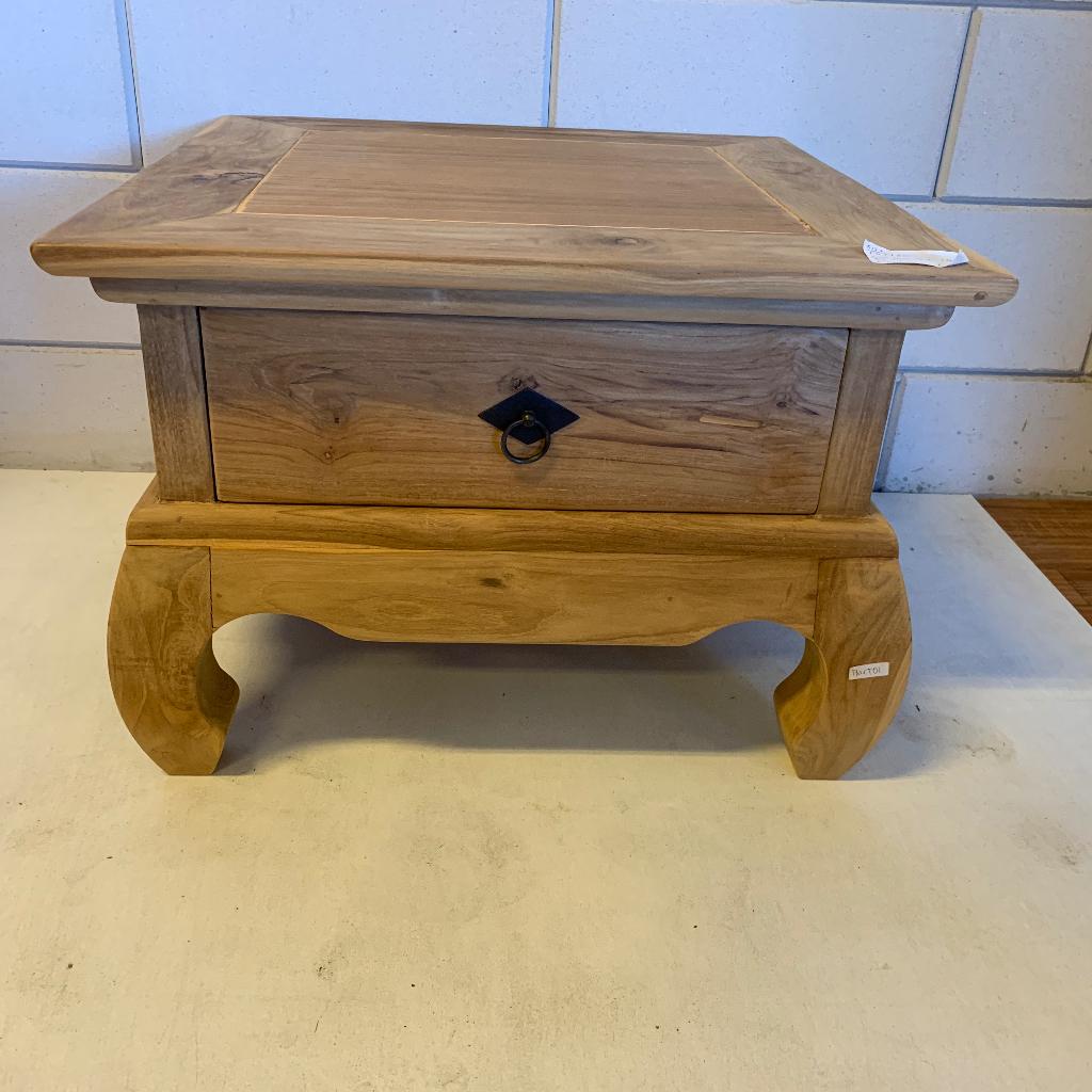 Teakhouten Opium salontafel - 60 x 60 cm- 1 lade - TTM Wonen, TTM Wonen, Meubels – (Perzische) Tapijten en Woonaccessoires, 50 tot 100 cm