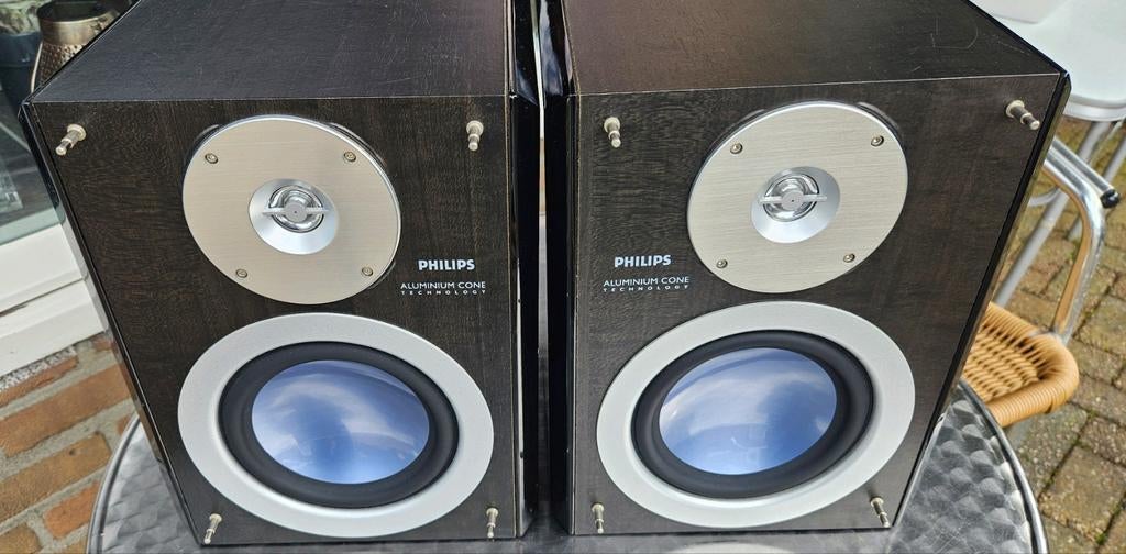 PHILIPS BOEKENPLANK LUIDSPREKERS TYPE  MZ .9, Audio, Tv en Foto, Luidsprekers, Zo goed als nieuw, Front, Rear of Stereo speakers