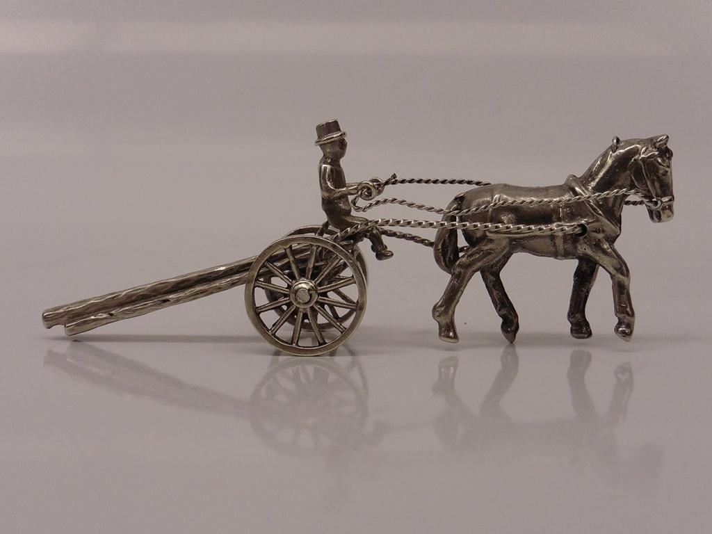 Zilveren miniatuur Boomstamkar                          Z422, Ophalen of Verzenden, Zilver