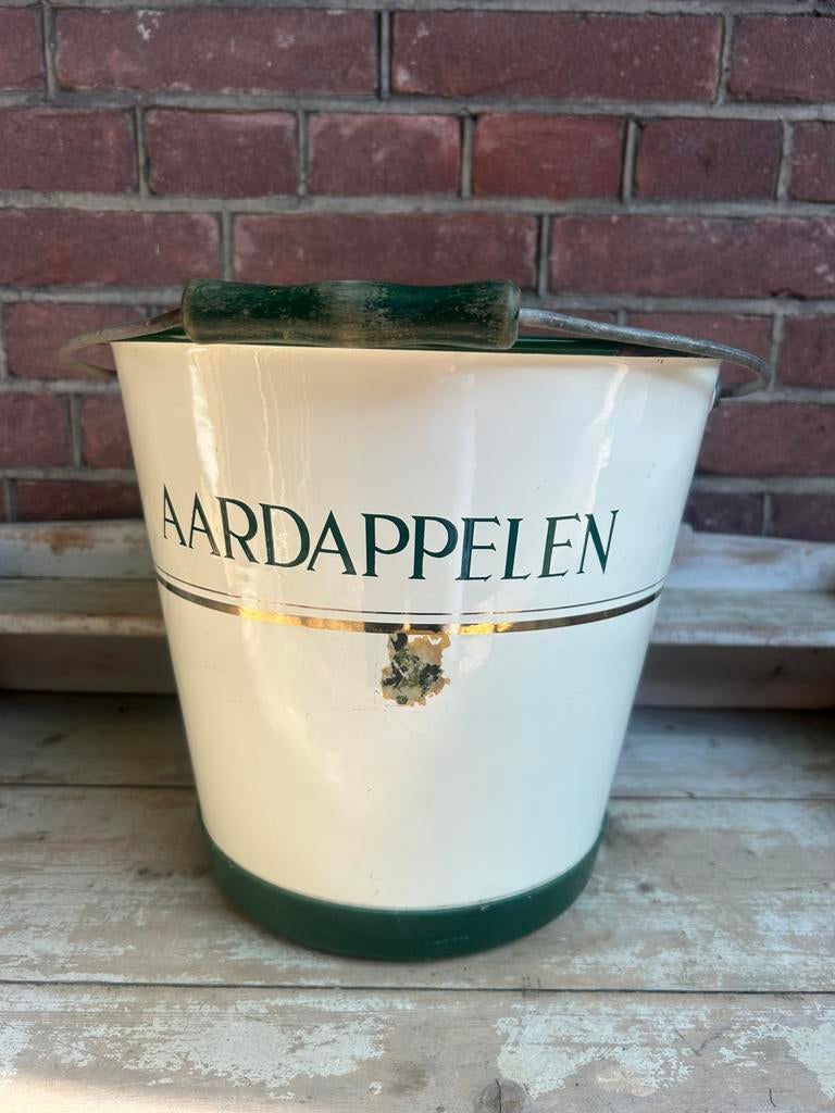 Aardappelen emmer creme emaille met gouden bies, Ophalen of Verzenden