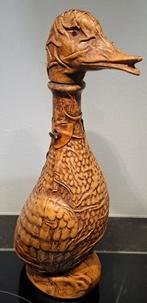 Unieke Vintage Leren Eendenkruik - Decoratieve Fles, Ophalen of Verzenden