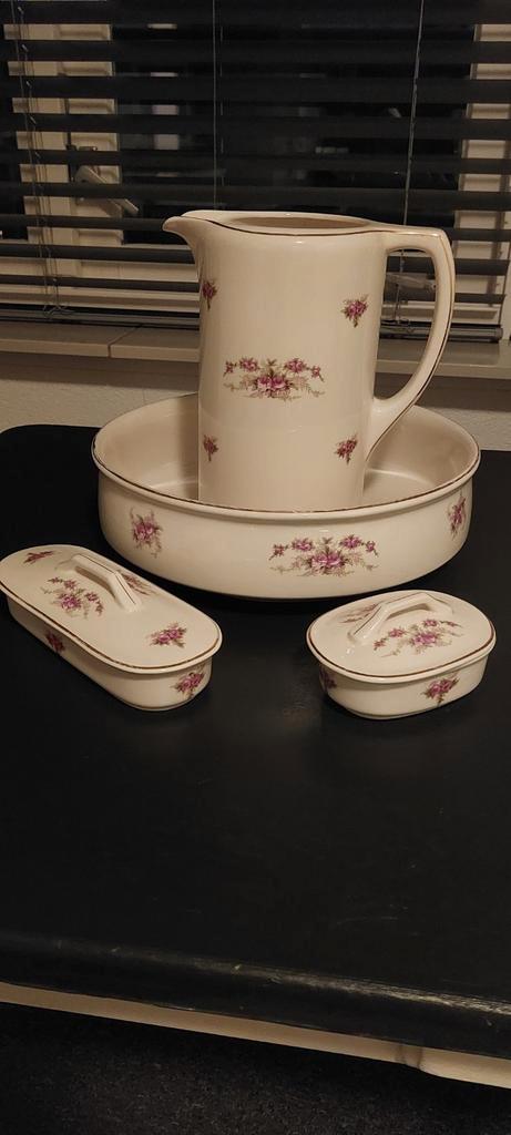 Antiek Petrus Regout Lampetstel met Bloemmotief, Antiek en Kunst, Antiek | Porselein, Ophalen of Verzenden