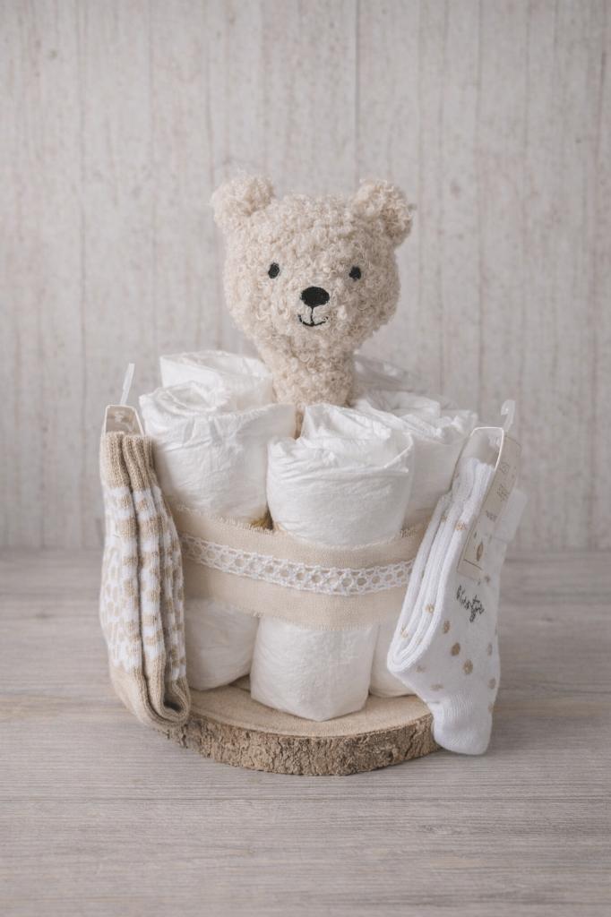 Luiertaart met Teddy Bear rammelaar, Ophalen of Verzenden, Nieuw, Kraamcadeau