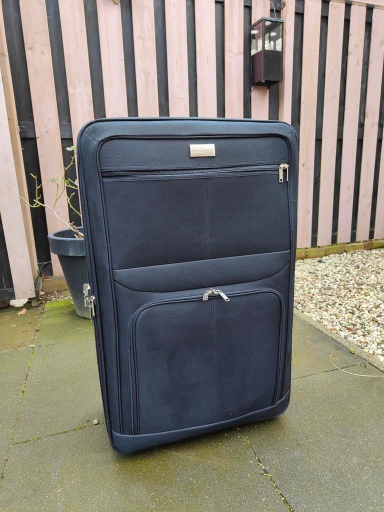 Blauwe trolly canvas reiskoffer, Ophalen, Blauw, 30 cm of meer, Wieltjes