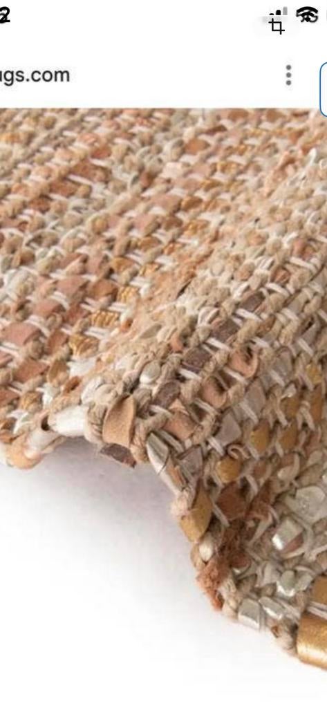 Geweven vloerkleed leer en jute, Huis en Inrichting, Stoffering | Tapijten en Kleden, Gebruikt, 100 tot 150 cm, Bruin, Ophalen of Verzenden