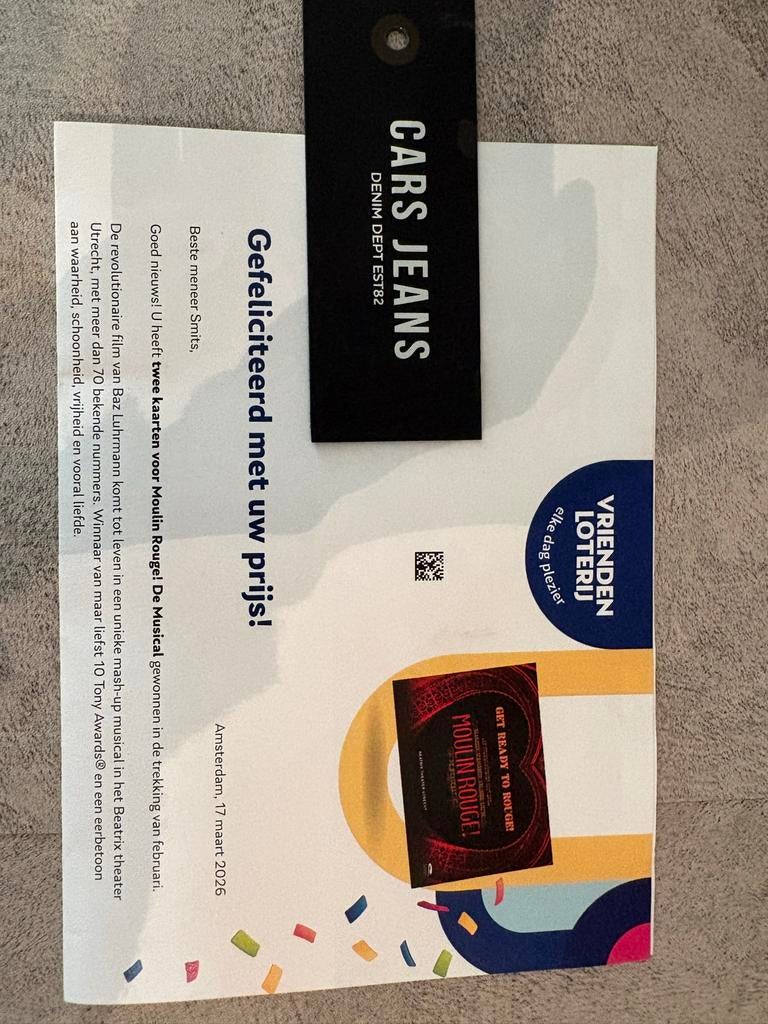 2 kaartjes Musical Moulin Rouge, Tickets en Kaartjes, Twee personen, Juni