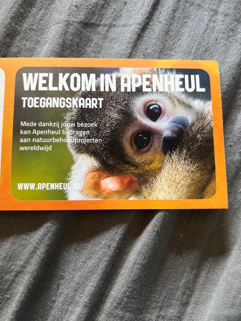 Vier entree tickets voor Apenheul, Tickets en Kaartjes, Drie personen of meer, Ticket of Toegangskaart