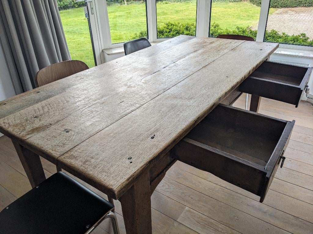 Oud eikenhouten eettafel, Huis en Inrichting, Ophalen, Gebruikt, Eikenhout, 50 tot 100 cm