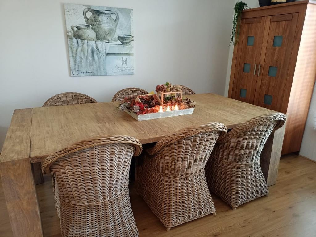 6 Mooie Rotan stoelen met kussens ., Huis en Inrichting, Ophalen, Bruin