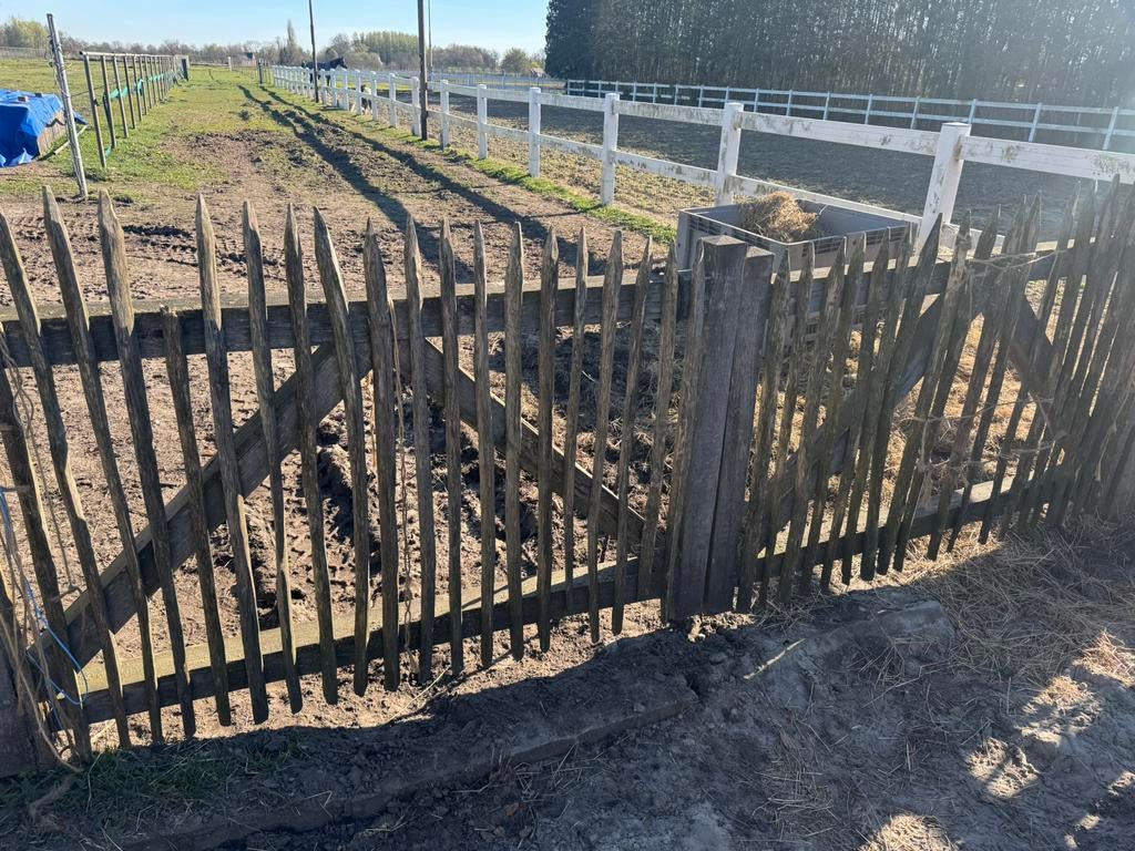 Eiken poort +_ 4 meter, Tuin en Terras, Ophalen, Zo goed als nieuw, IJzer, Tuinhek