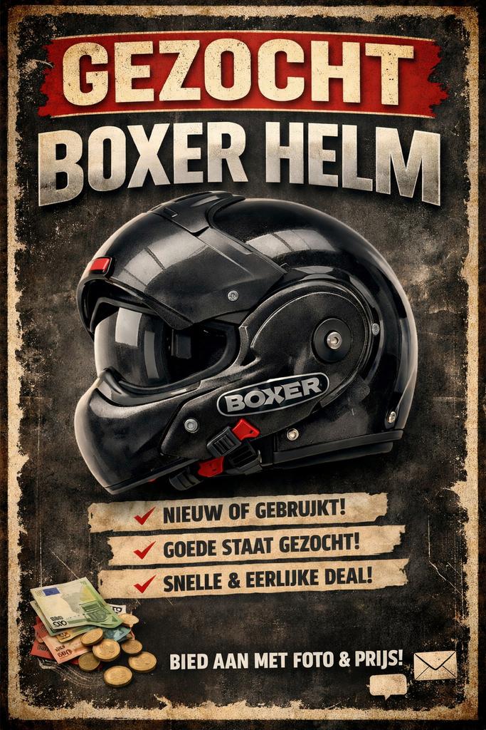 GEZOCHT boxer helm, Fietsen en Brommers, Ophalen of Verzenden, Zo goed als nieuw