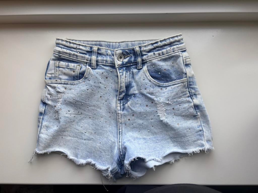 Korte broek jeans blauw strass D-Zine maat 140-146, Kinderen en Baby's, Kinderkleding | Maat 140, Ophalen of Verzenden, Zo goed als nieuw