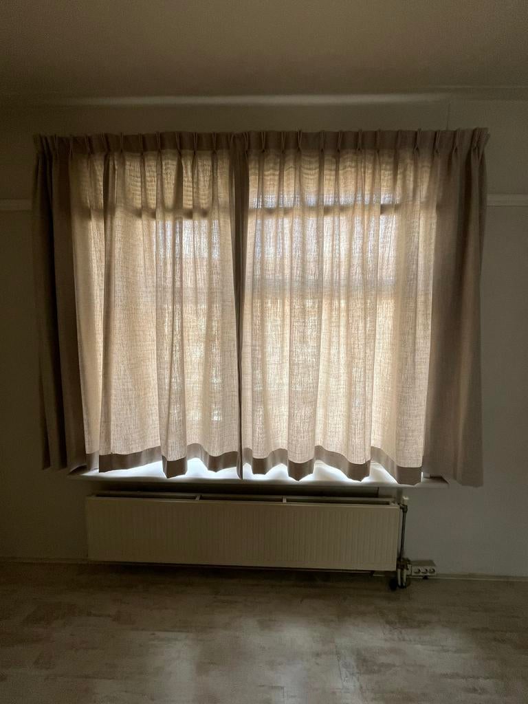 Kwantum Alice Linnen Gordijnen Beige Dubbele Plooi, Ophalen, Beige, Zo goed als nieuw, 200 cm of meer