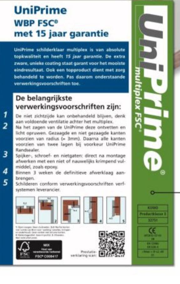 Uniprime multiplex 2500x1220mm 12mm gegrond, Ophalen, Zo goed als nieuw, Multiplex