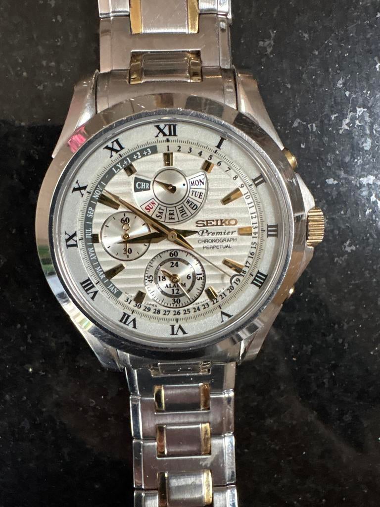 Seiko Premier Chronograph Perpetual herenhorloge, Sieraden, Tassen en Uiterlijk, Horloges | Heren, Ophalen, Seiko, Gebruikt, Staal