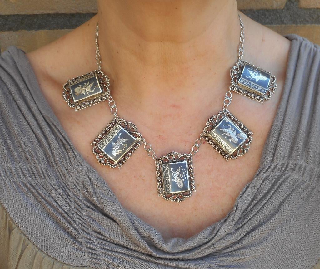 Zilveren zeldzaam antiek collier siam nr.2216, Sieraden, Tassen en Uiterlijk, Antieke sieraden, Verzenden, Zilver, Ketting
