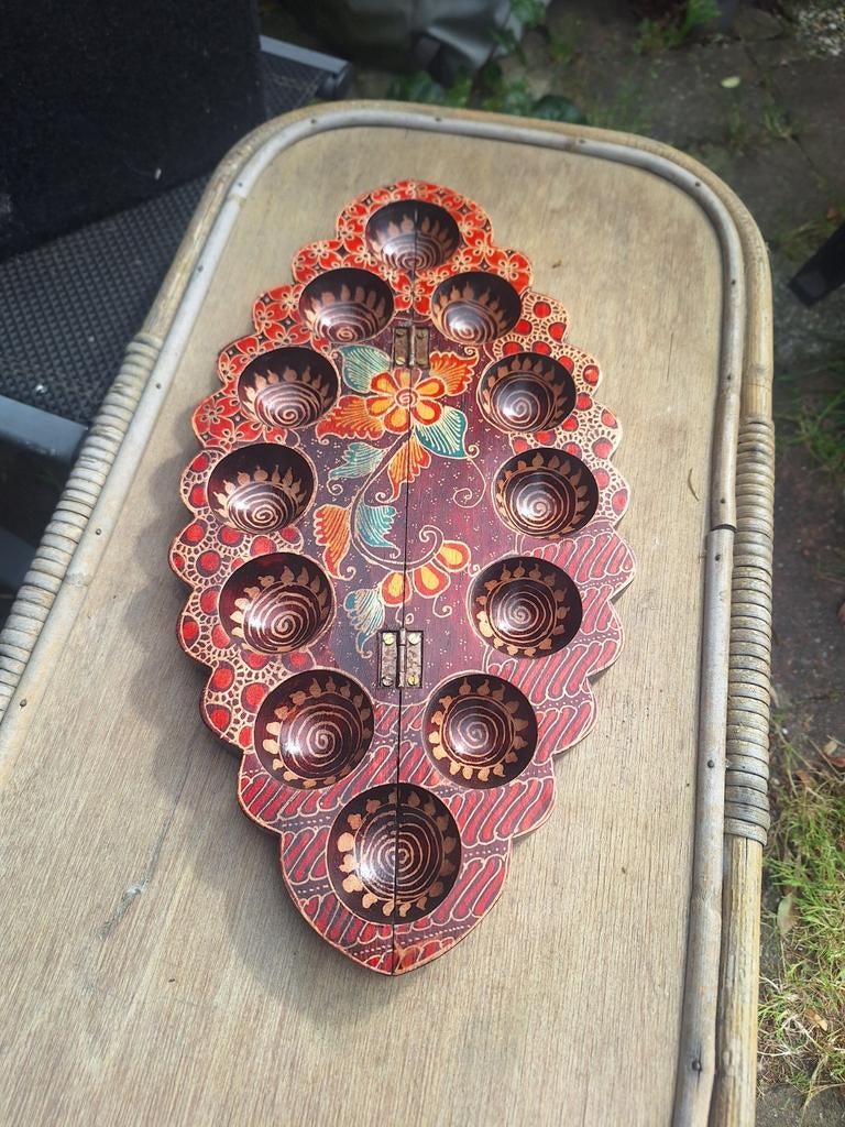 Mancala spel, houten bordspel met bloemmotief, Ophalen of Verzenden