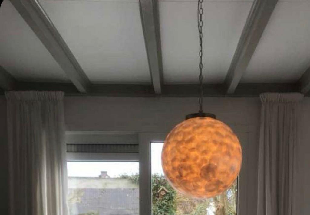 Ronde capiz schelpen hanglamp, Huis en Inrichting, Lampen | Hanglampen, Ophalen of Verzenden, Gebruikt, Overige materialen, 50 tot 75 cm