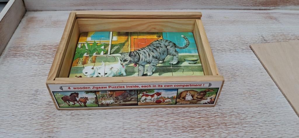 Houten Dieren Puzzels Set - 4 Stuks, 2 tot 4 jaar, Gebruikt, 10 tot 50 stukjes, Ophalen of Verzenden
