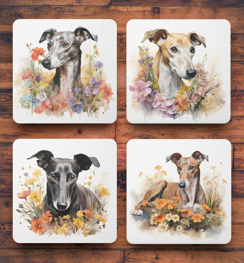 Greyhound Aquarel onderzetters met houder, Ophalen of Verzenden, Nieuw, Glas of Kopje