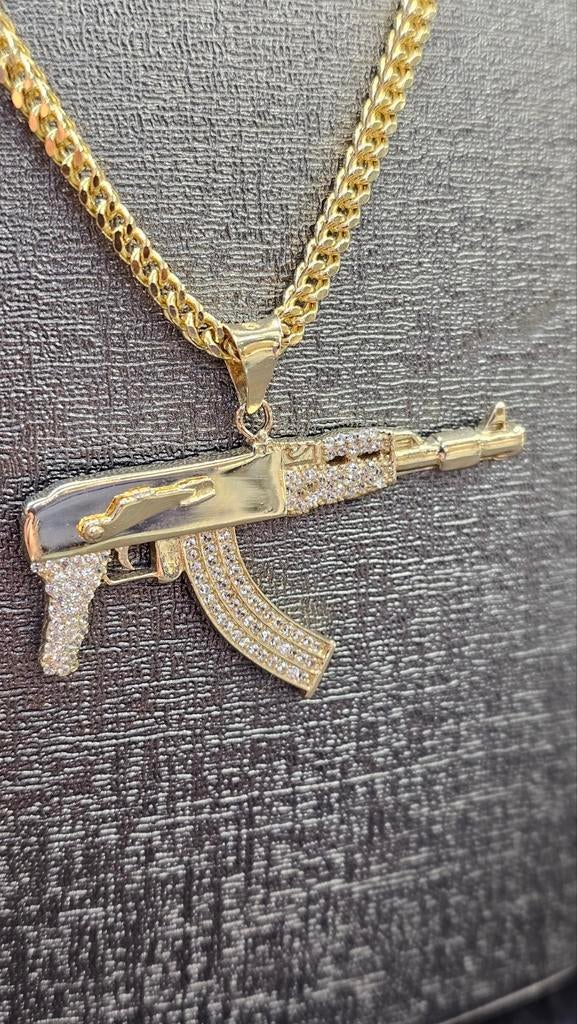 Prachtige vossenstaat 14karaat gouden ketting met AK hanger, Ophalen of Verzenden, Nieuw, Goud, Goud