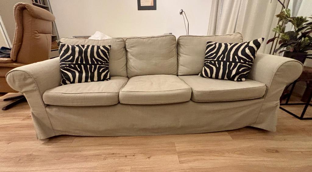 Ikea Ektorp beige 3 zits bank met wasbare hoezen, Ophalen, Gebruikt, Driepersoons, 75 tot 100 cm
