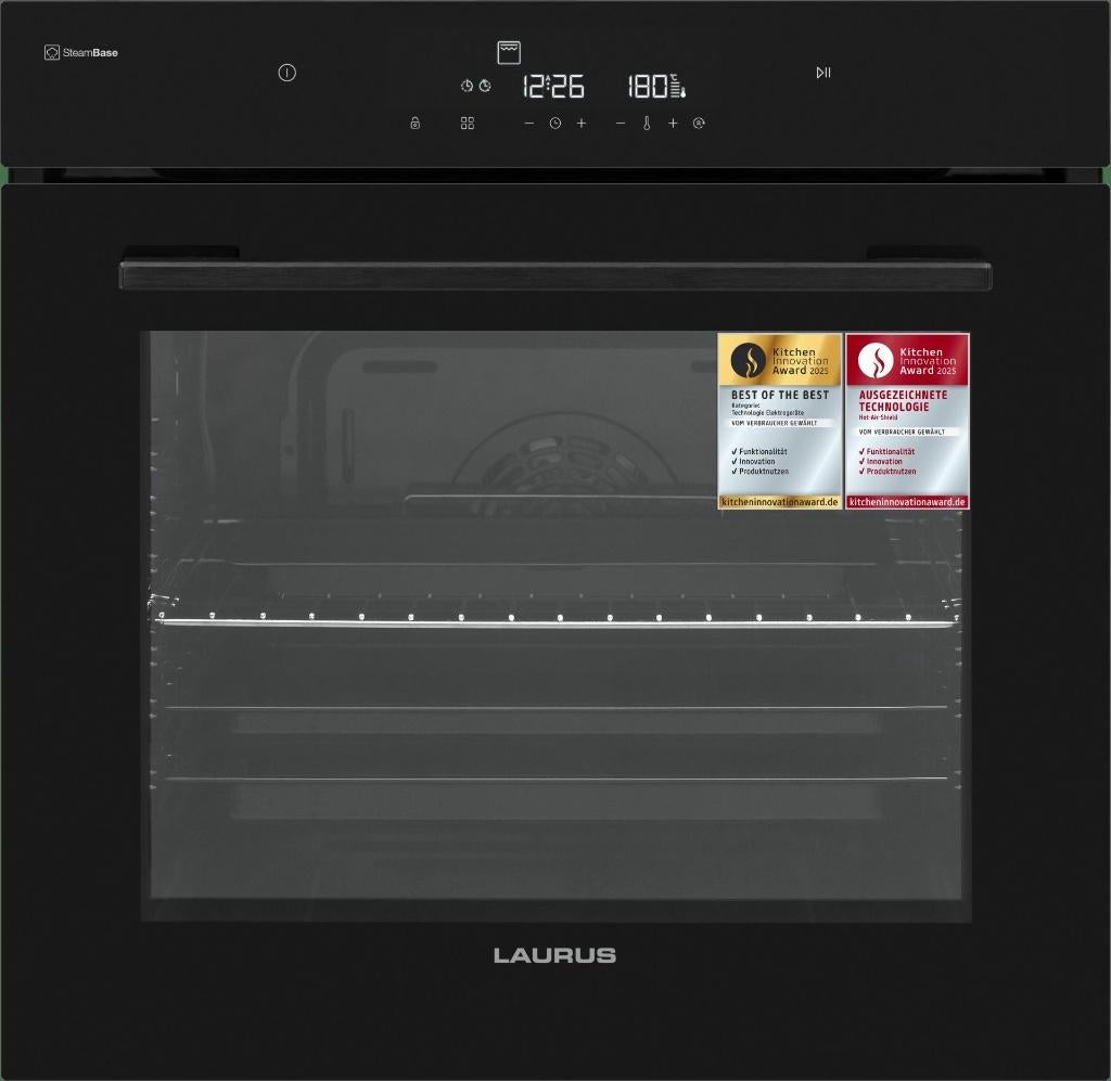 Luxe Multi oven LEB12PMBK zwart touch screen pyrolyse, Hete lucht, Nieuw, Oven met grill, Inbouw