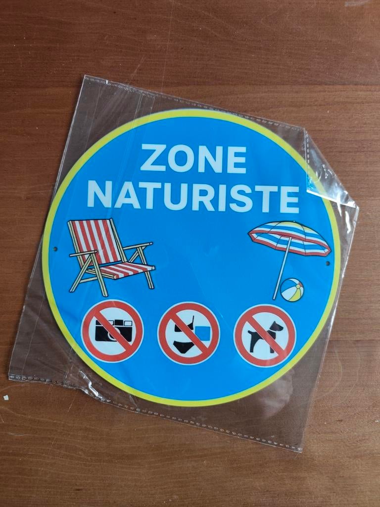 Zone Naturiste 20 cm doorsnee metalen bord, Ophalen of Verzenden
