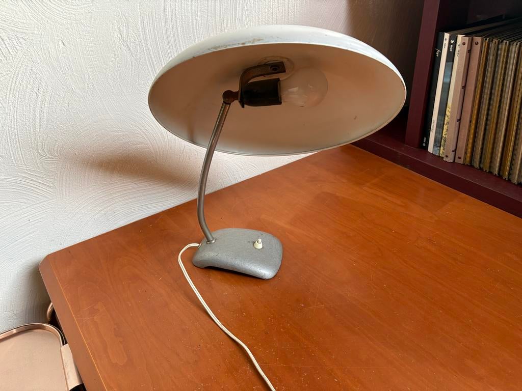 Vintage bureaulamp, grijs metaal, verstelbaar, Ophalen, Gebruikt, Metaal, Minder dan 50 cm