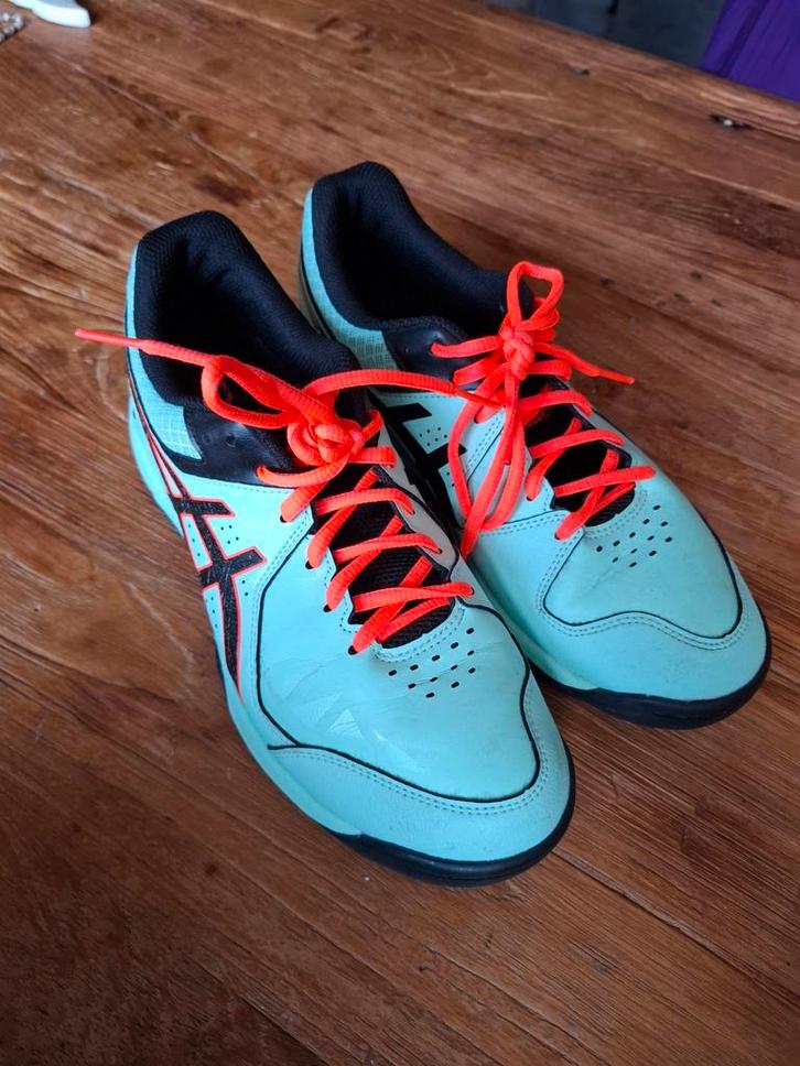 Asics Gel Peake Hockeyschoenen - Lichtblauw/Oranje, Sport en Fitness, Hockey, Zo goed als nieuw, Schoenen, Ophalen of Verzenden