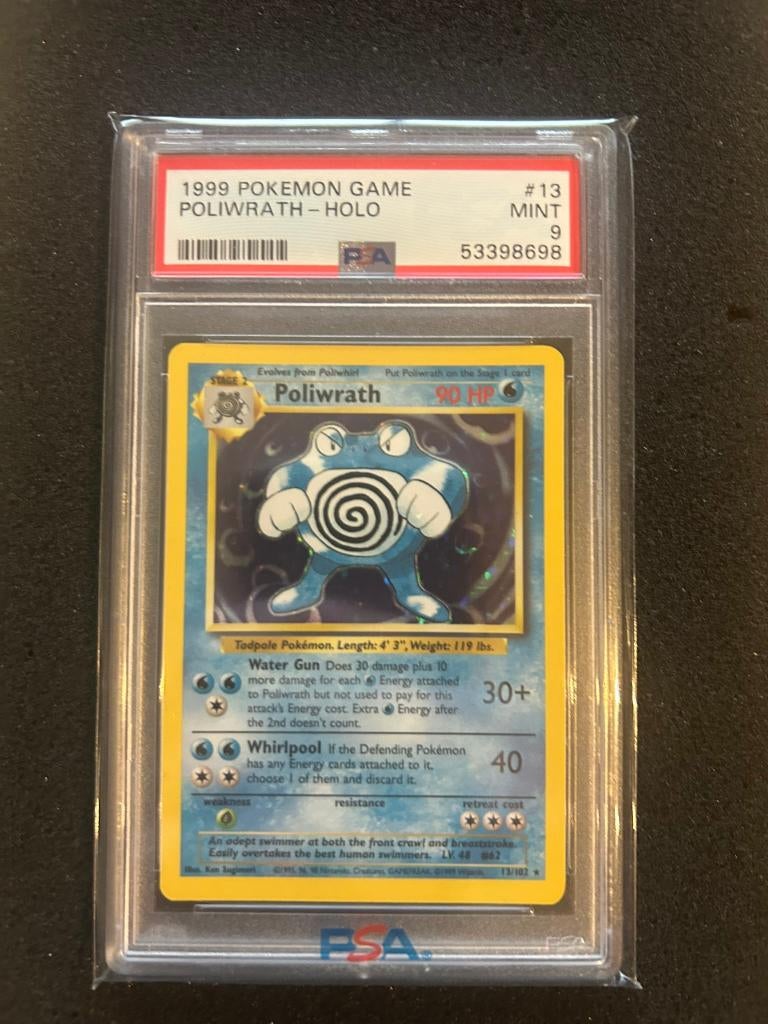 13/102 base poliwrath psa 9, Hobby en Vrije tijd, Verzamelkaartspellen | Pokémon, Ophalen of Verzenden, Zo goed als nieuw, Foil